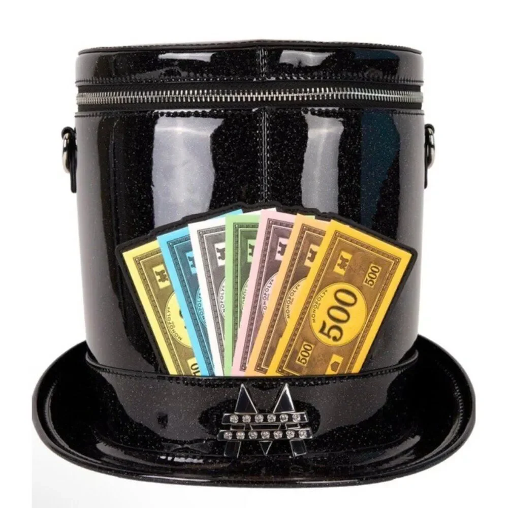 Loungefly Monopoly Top Hat Glitter Figural Crossbody Bag Money Purse NWT